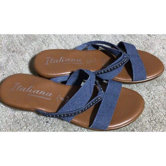 NWOT‎ Italiana Sandal fabric sz 8.5 Blue & Brown Synthetic upper man made ITALY - Picture 1 of 5